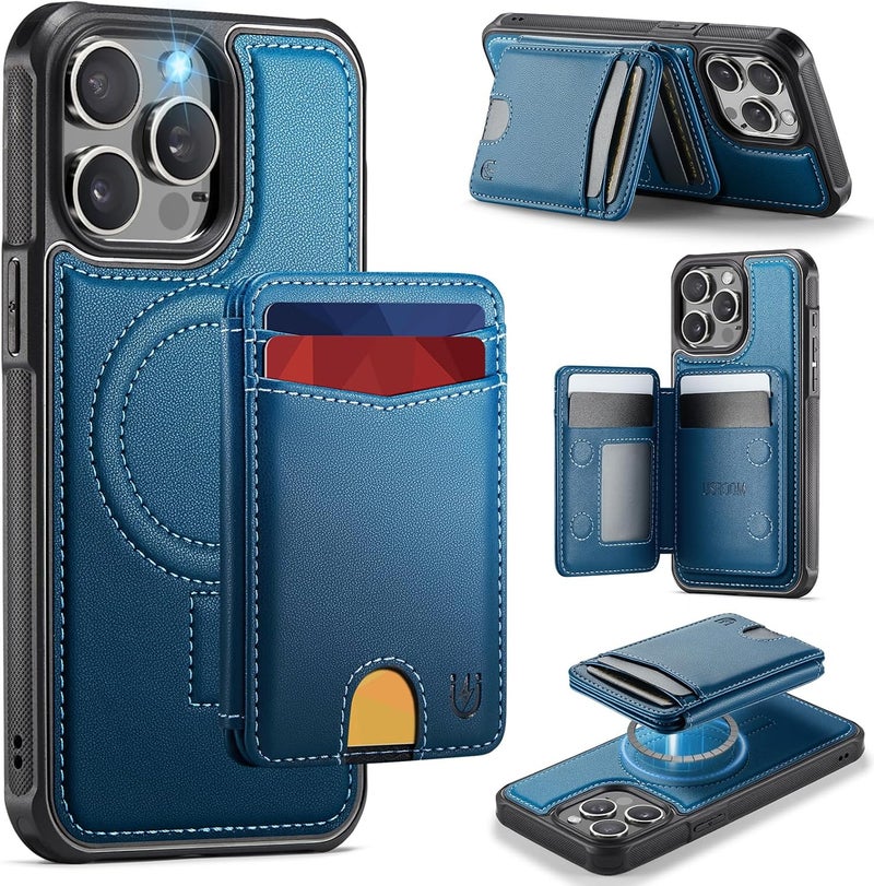 Usroom for iPhone 15 Pro Detachable Wallet Case with Card Holder, 2 in 1 RFID Blocking Credit Slots Kickstand Shockproof Phone Wallet for iPhone 15 Pro 6.1" Blue - Image 1